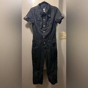 Baby Phat Dark Denim Short Sleeve Button-Front Jumpsuit-Junior Size 9